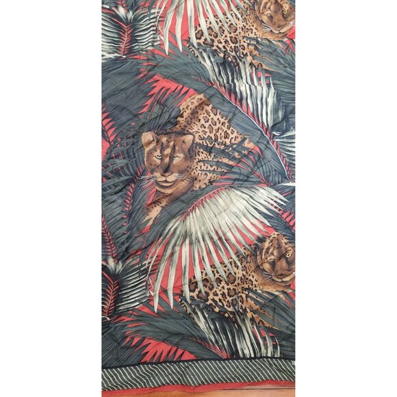 Ellen Tracy 34” Square Scarf Leopard Jungle Print Tropical Boho Wrap Shawl - Picture 4 of 8